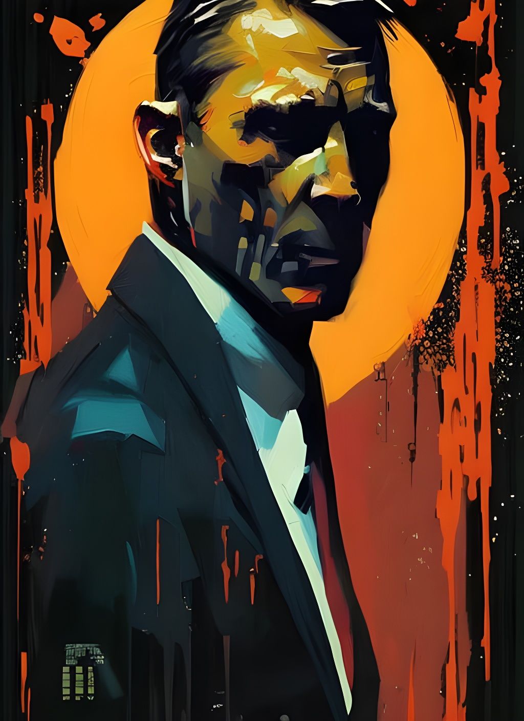 James Bond Portrait with Dark Brush Stroke Texture