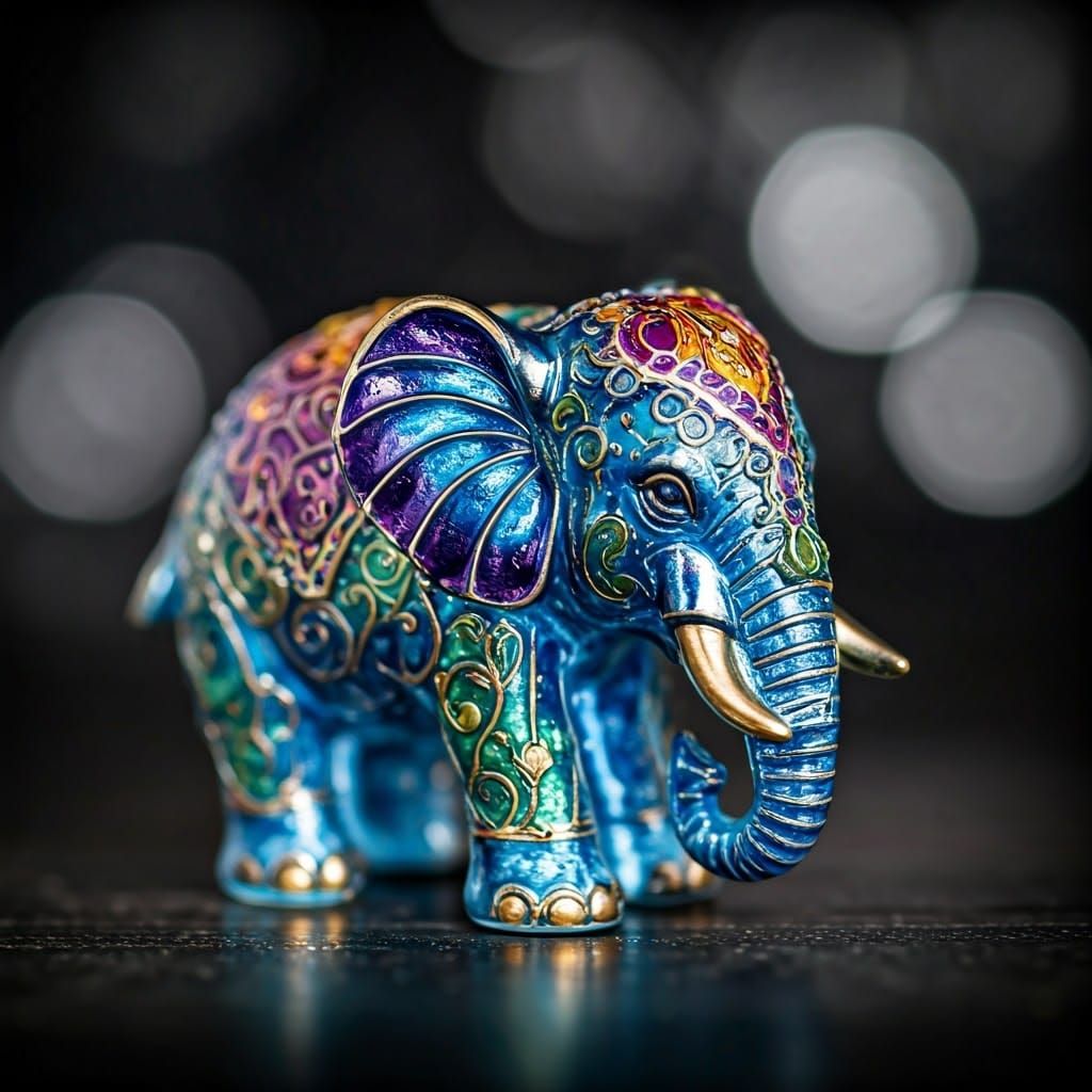 Luminous Elephant Figurine with Cosmic Interior