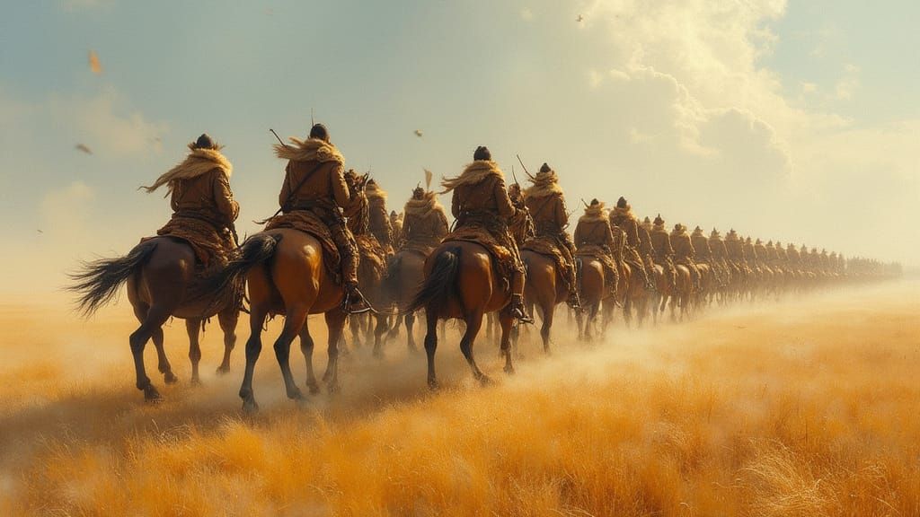 Ghangis Khan's 100,000 horses and riders gallpoing over the ...