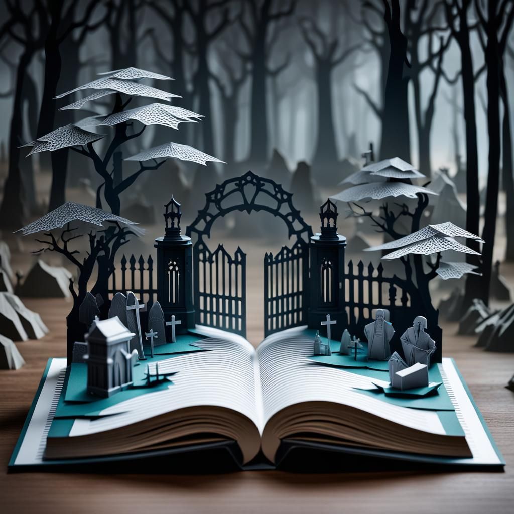 Creepy Cemetery 3D Popup Book in Origami Style