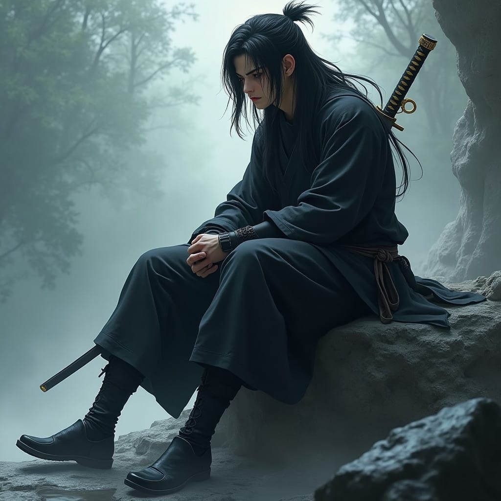 Mysterious Shadow Warrior in Somber Atmosphere