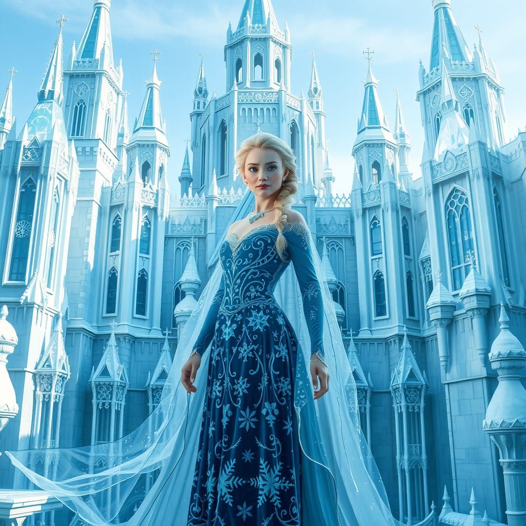 Ethereal Queen of Ice in Icy Blue Gown