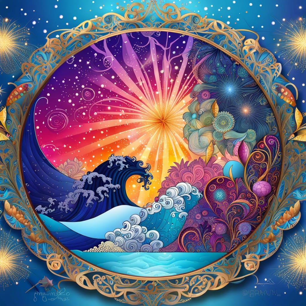 Surreal Fireworks Landscape Collage in High Resolution