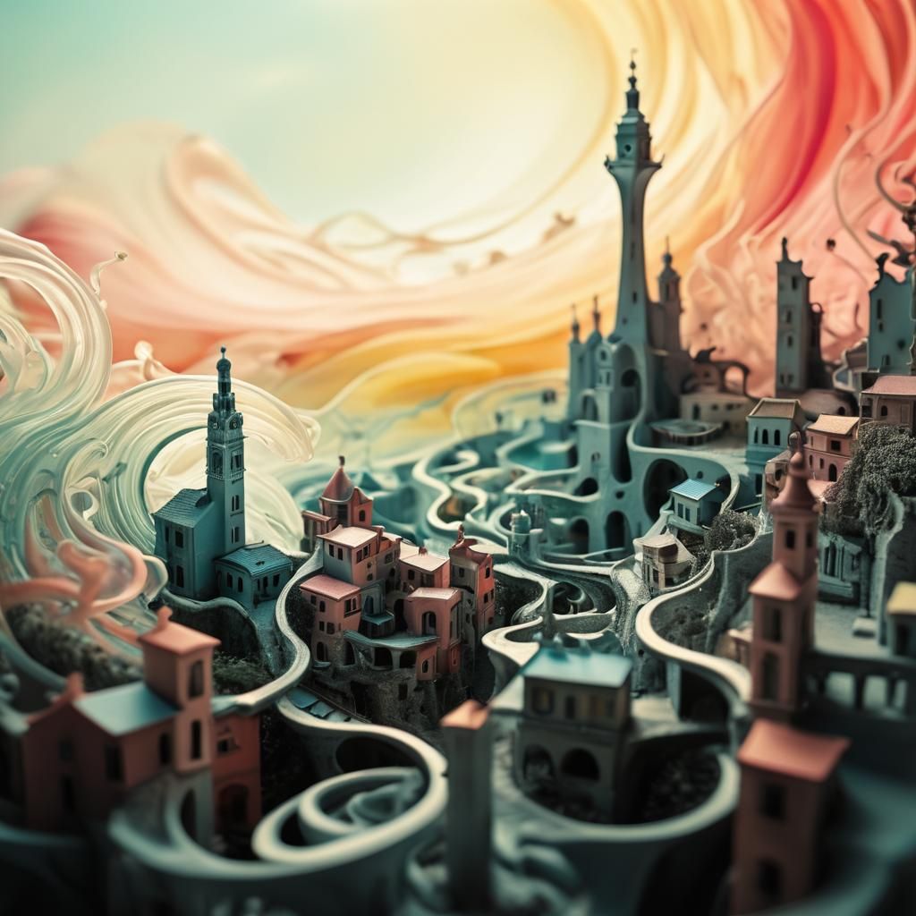 Surreal Miniature City in Shifting Organic Environment