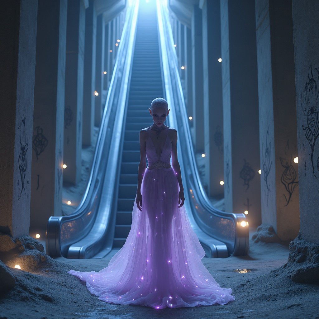 Elegant Alien Greets Visitors to Underground City