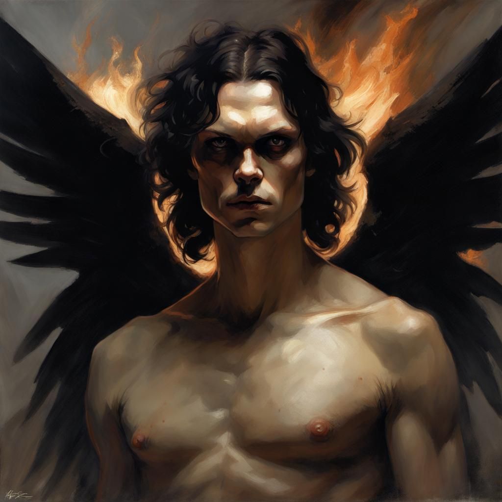 Eerie Fallen Angel Portrait in Dark Fantasy Style