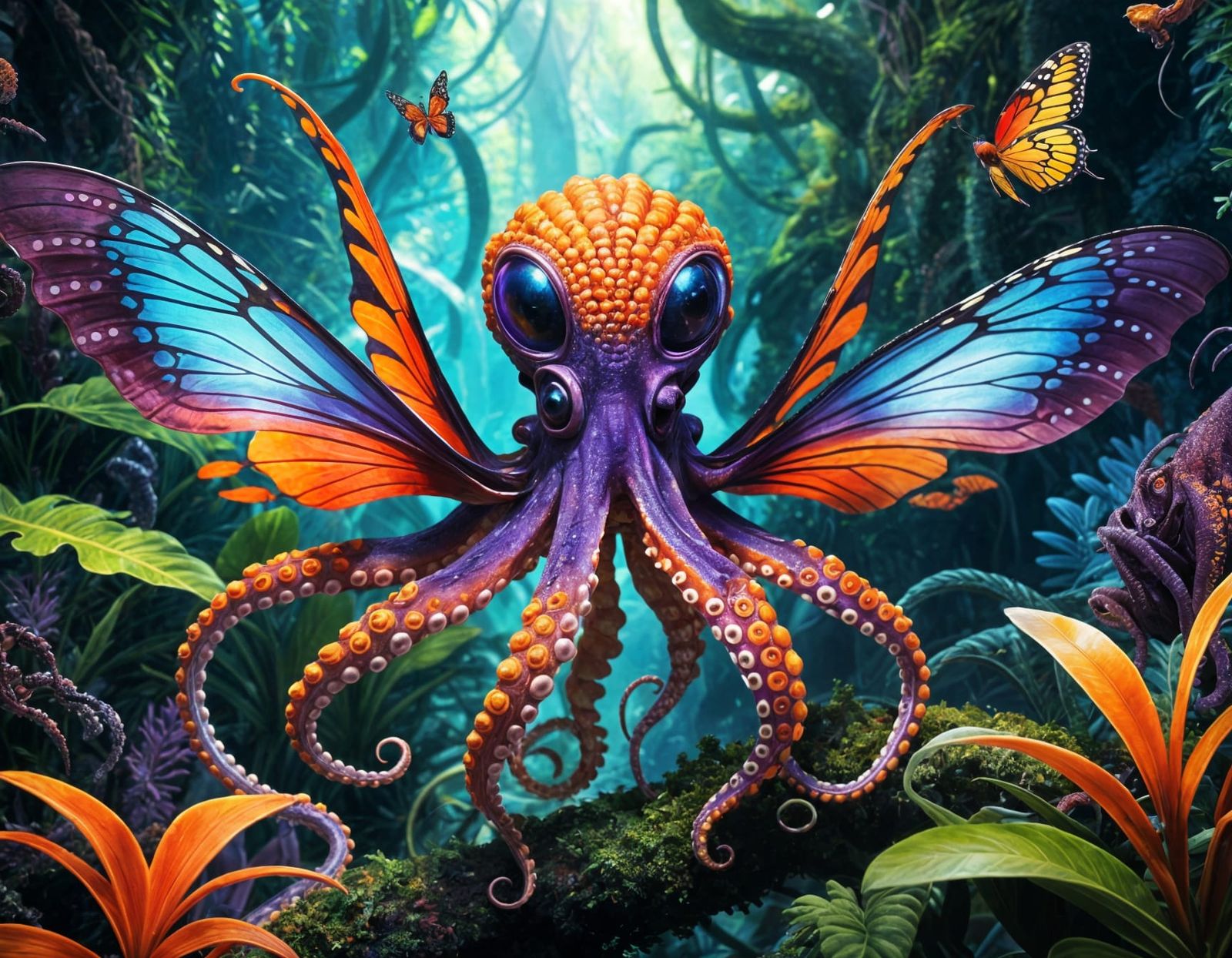 Flying Alien Creature in a Colorful Jungle