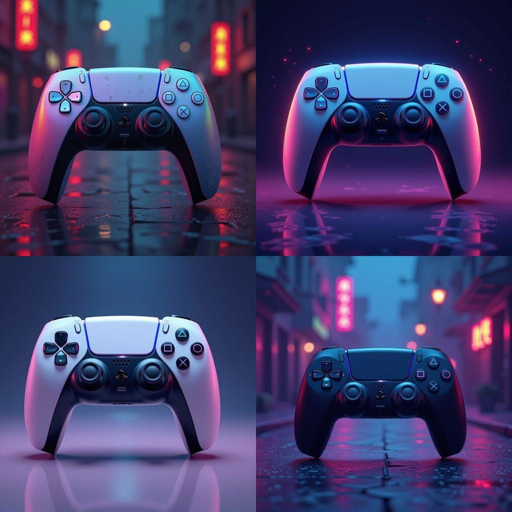 PS5 Controller in Tim Burton Film Noir Pop Art Style