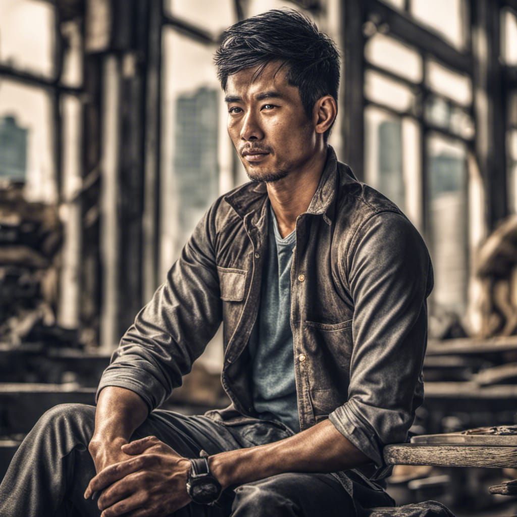 Handsome Asian Man Relaxing: Hyperrealistic 64MP Portrait