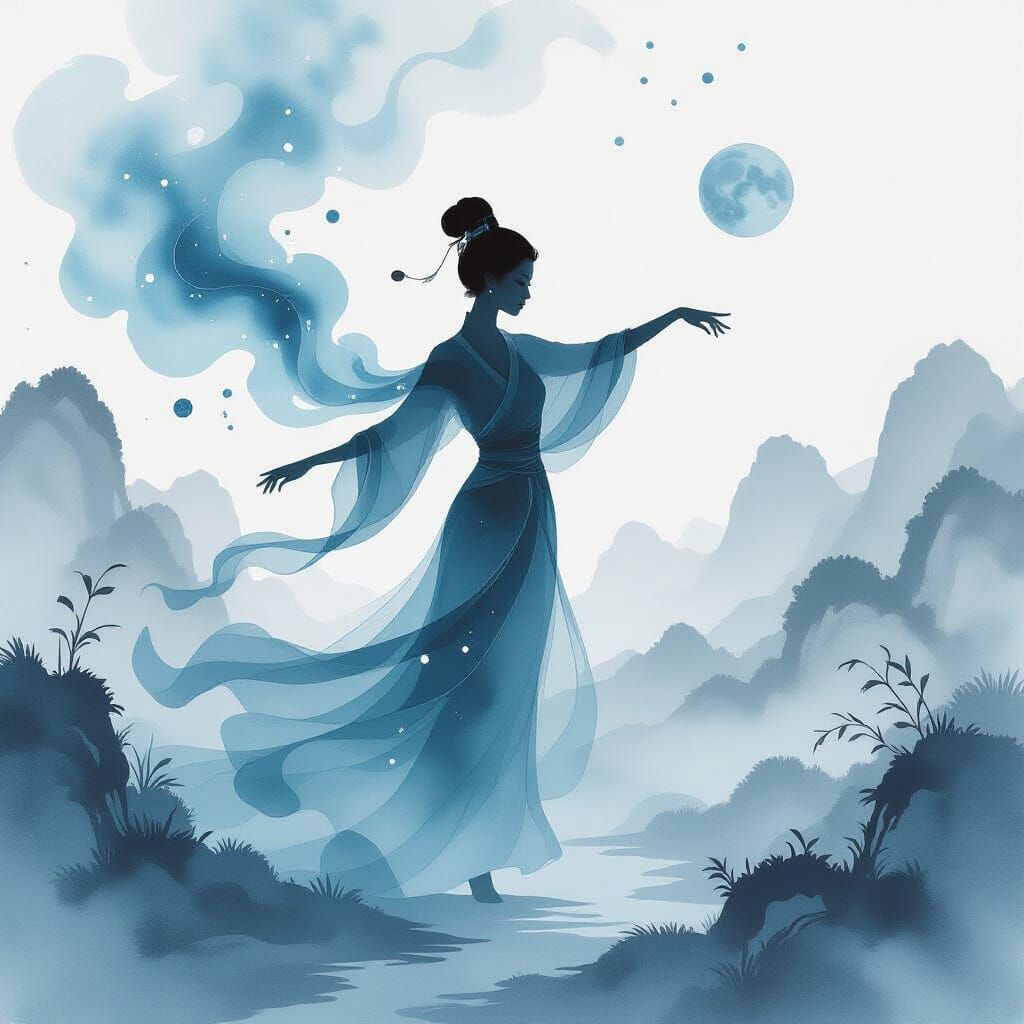 Dancer in Cyan Ink Style