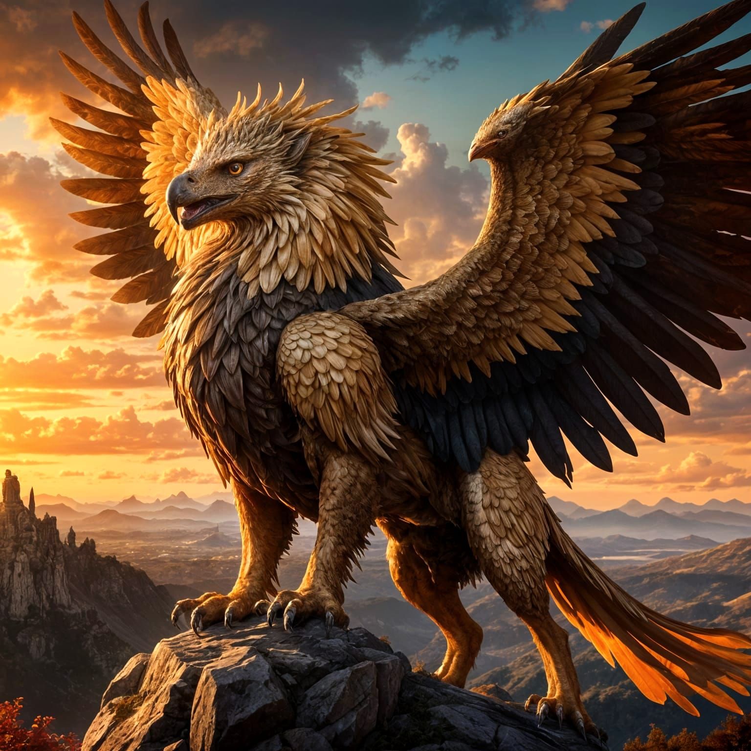 Majestic Griffin in Sunset Glory, Classic Fantasy Art