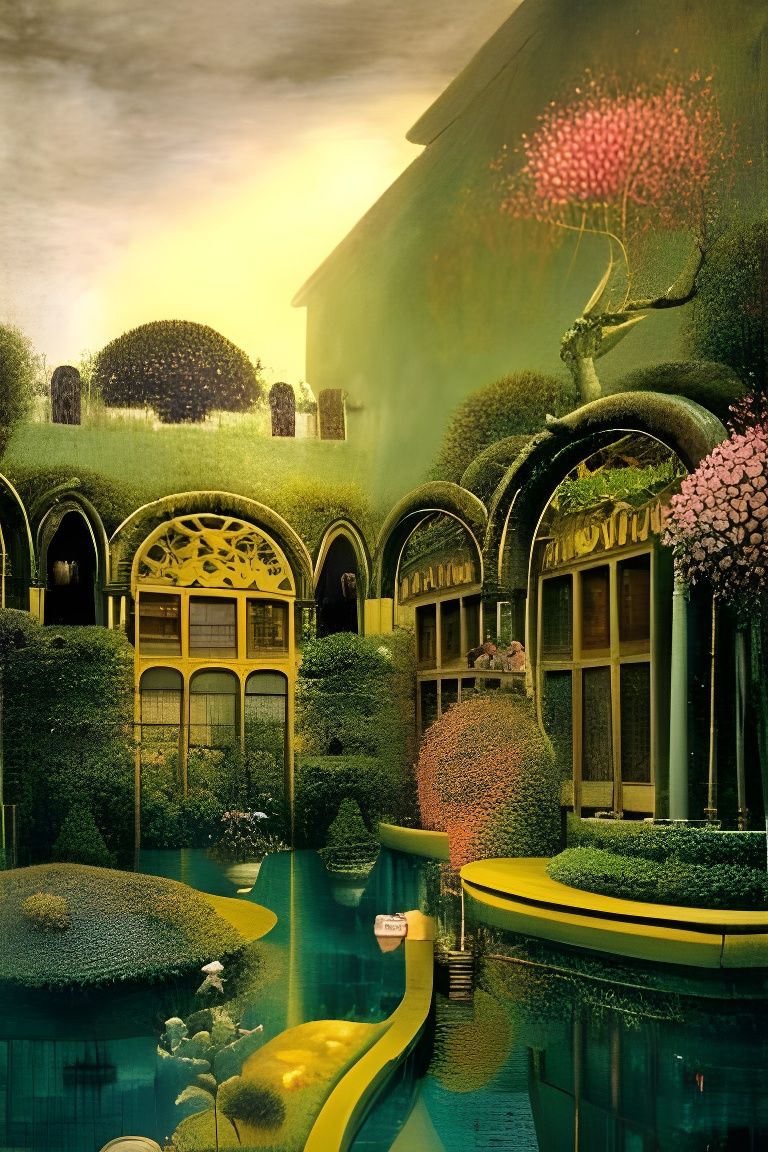 Ornate Feng Shui Courtyard with Evening Lighting