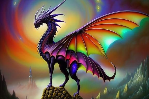 Iridescent Gothic Dragon in Fantasy Fairytale Style