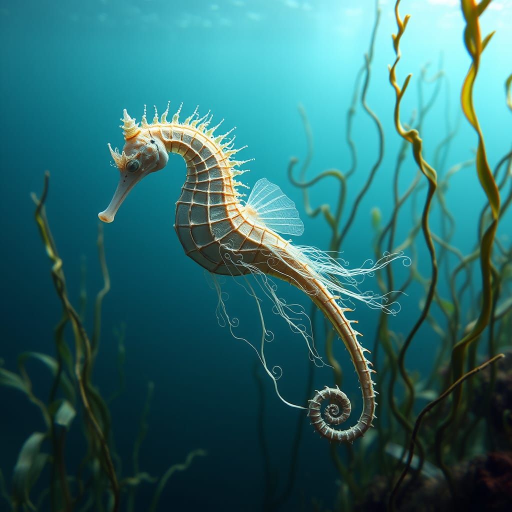 A under water creature of a head like a seahorse, a long sle...