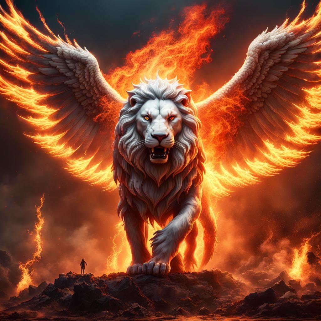 Fiery Chimera: Lion, Eagle, Bull, and Human