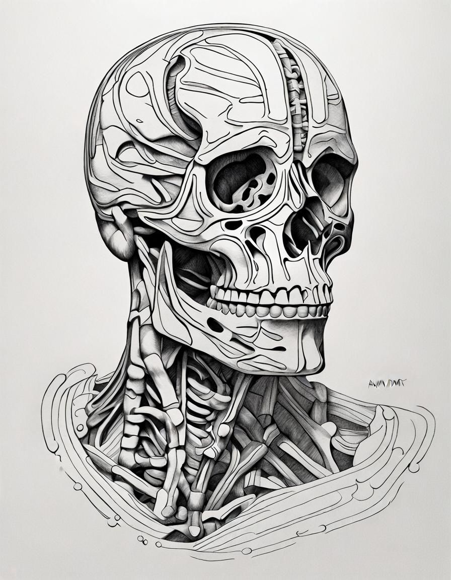 Surreal Masterpiece of Intricate Tattoo Line Art in Minimali...