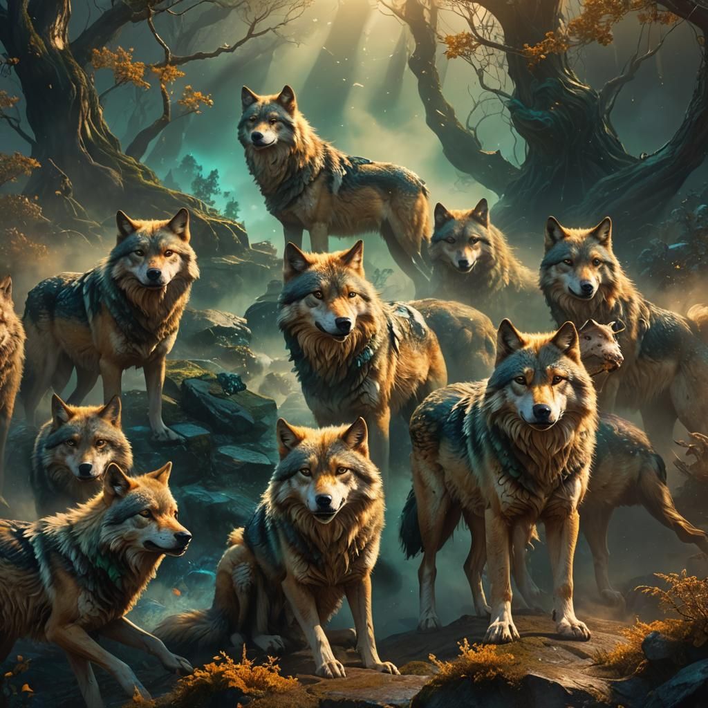 Wolves in Golden Mist: Digital Matte Painting