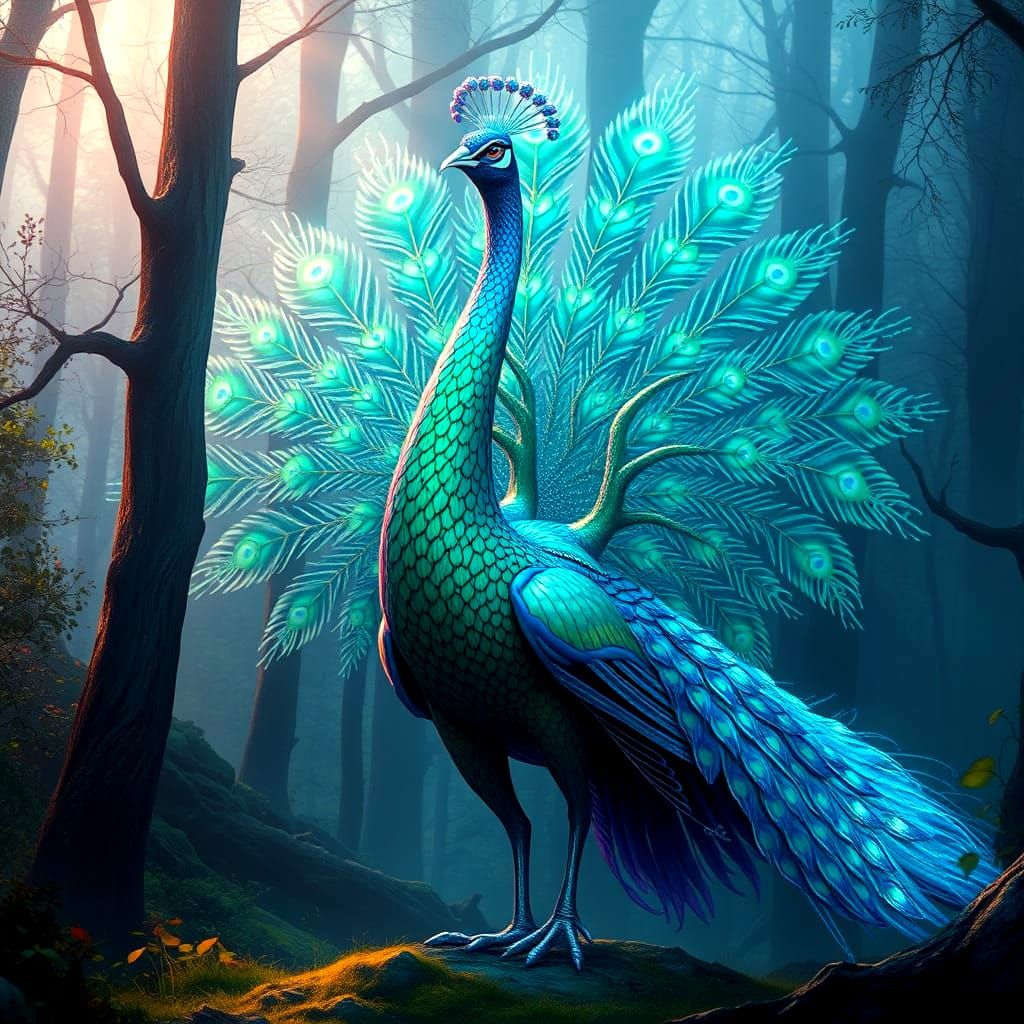 Mystical Multiheaded Peacock of Ancient Myth
