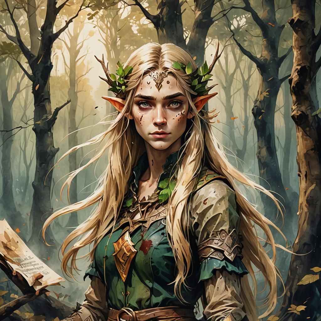 Woodland Elf in Vintage Ink Painting Style