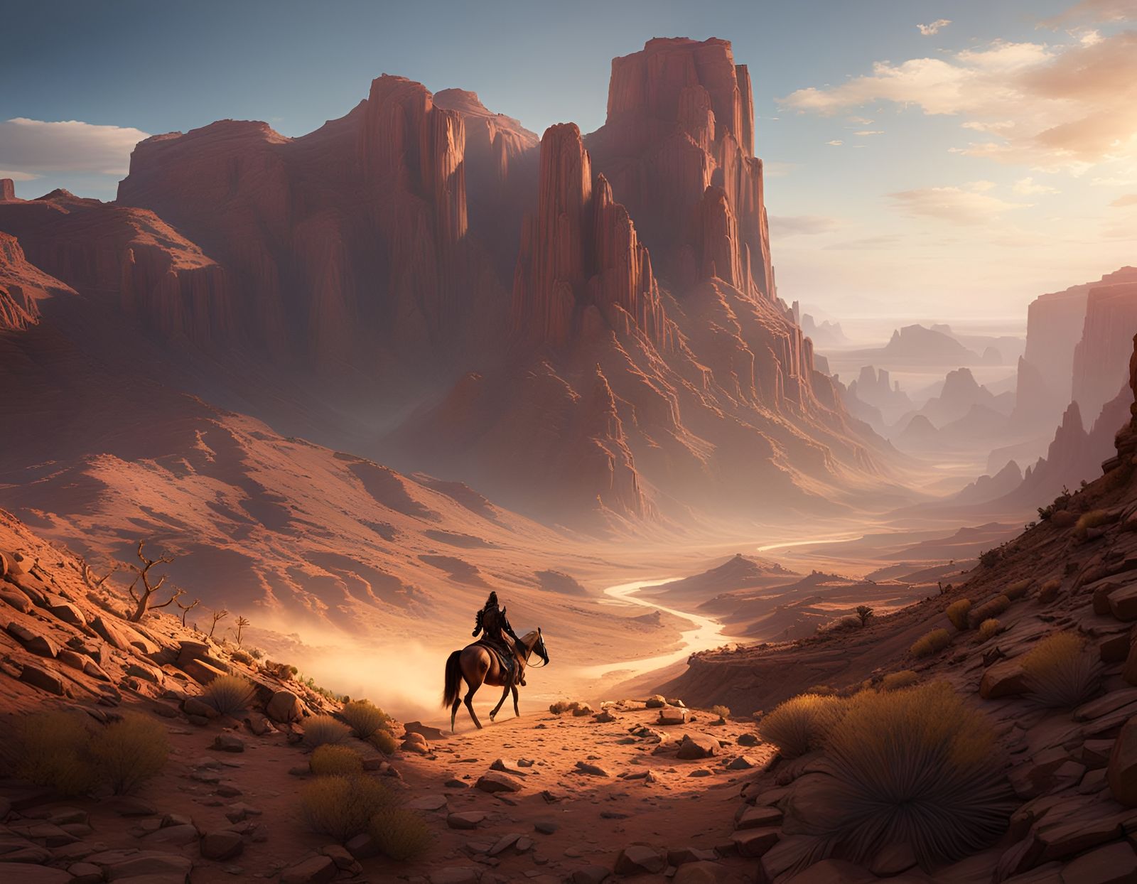 Centaur Walks Through Desert Canyon: Fantasy Concept Art