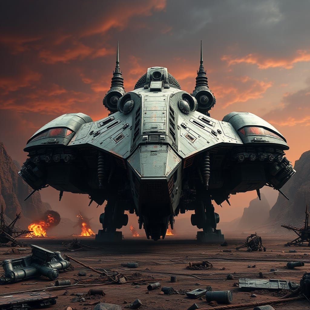 Warhammer 40K Hybrid Ship on Ravaged Planet