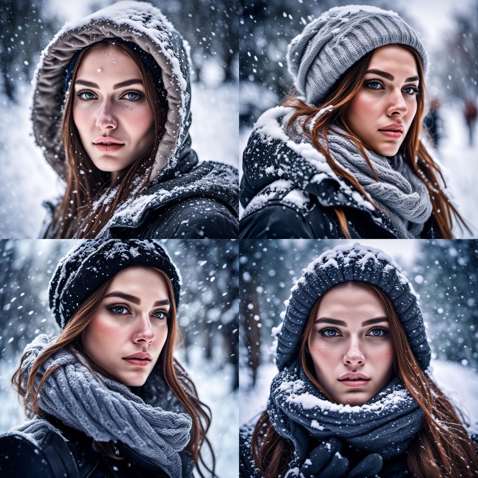 Hyperrealistic Portrait of Girl in Snow