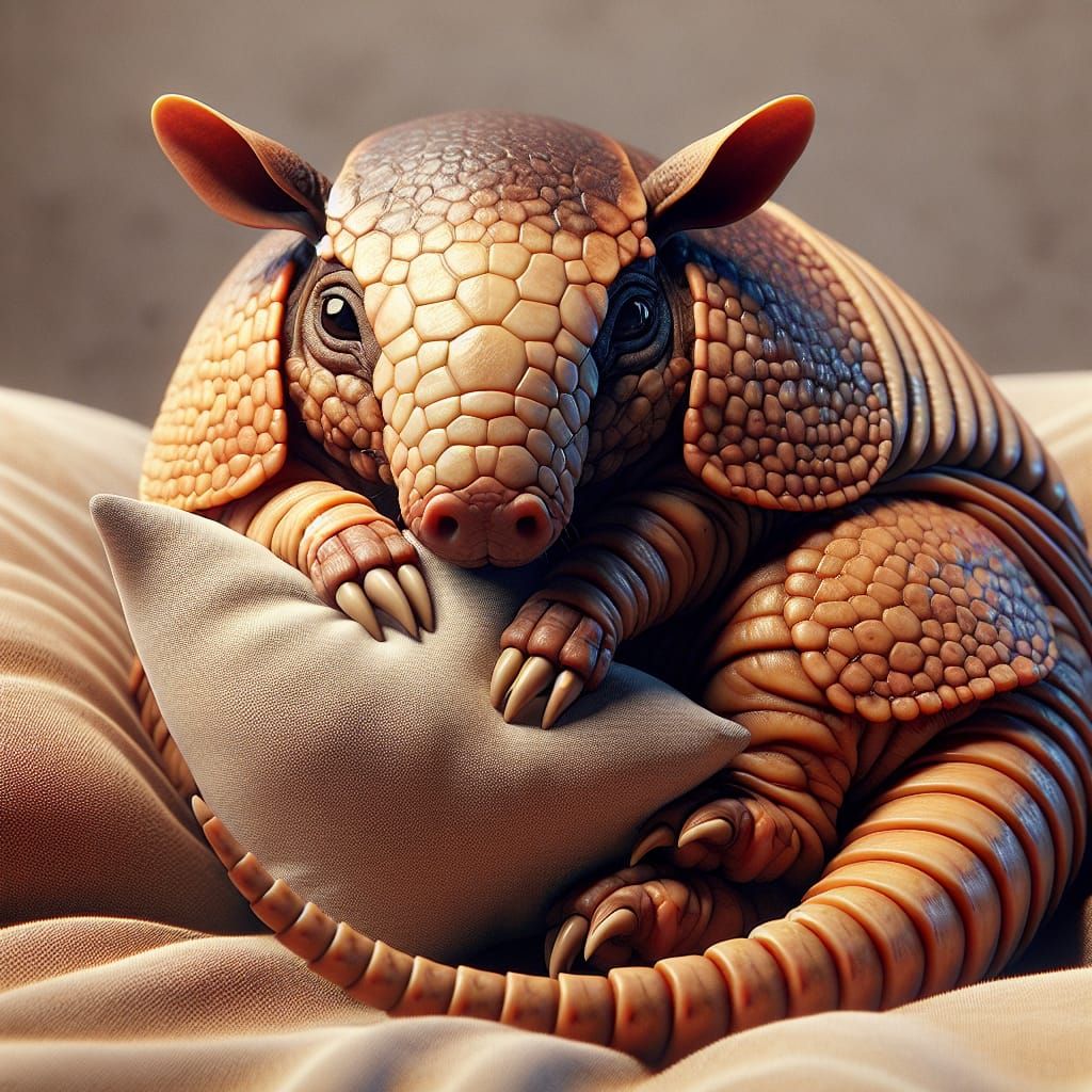 CGI Baby Armadillo Hugging Pillow in Realistic Style