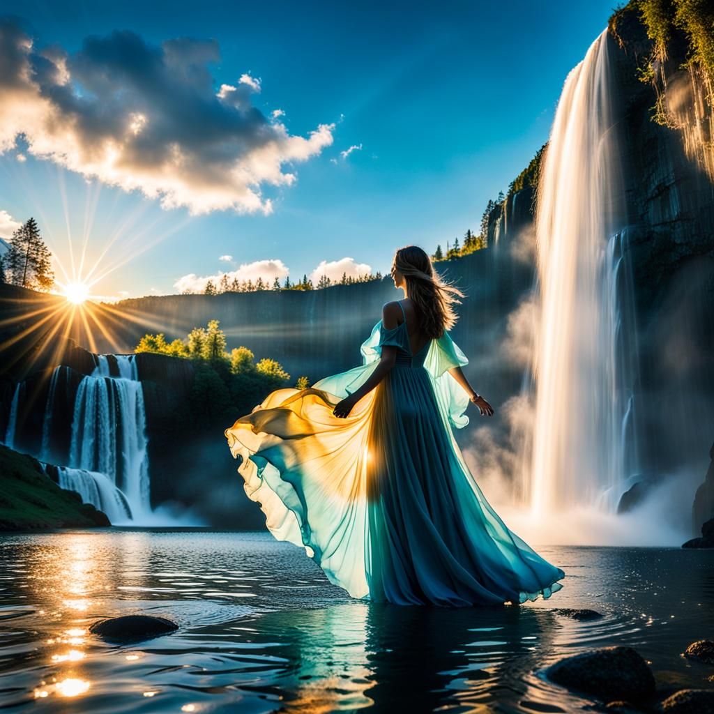 Silhouette of Woman in Water at Sunset