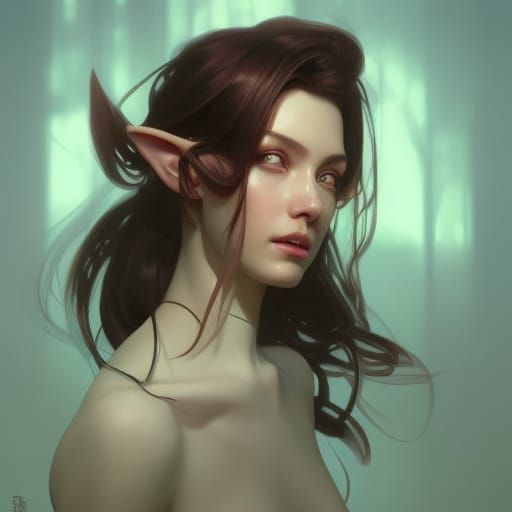 Detailed Elf Portrait in Art Nouveau Style