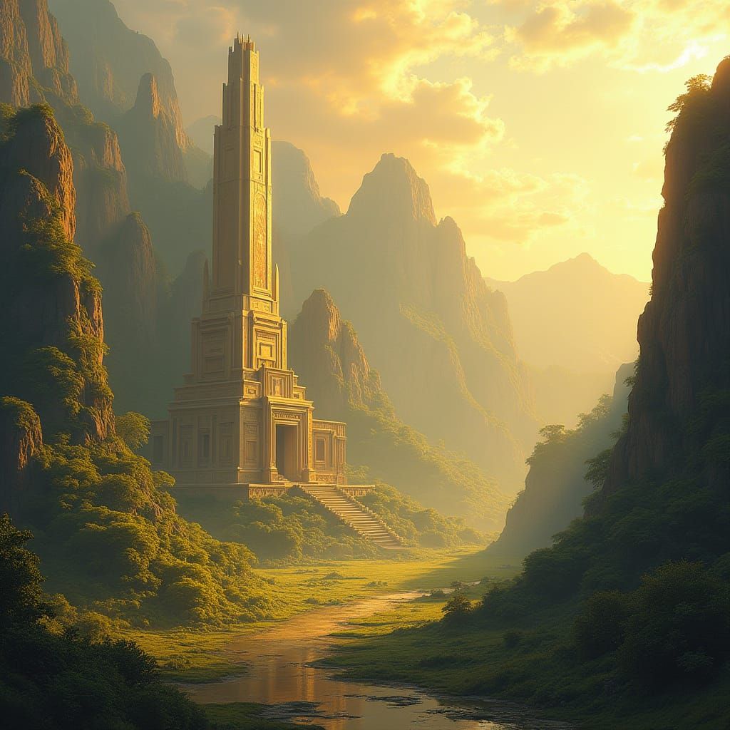 Ancient Alien Temple in Golden Light