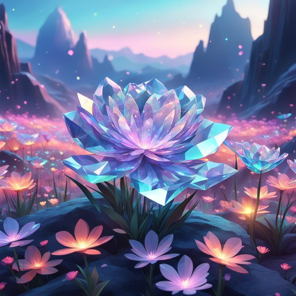 Crystal Flowers in an Alien Landscape: Anime 3D Art