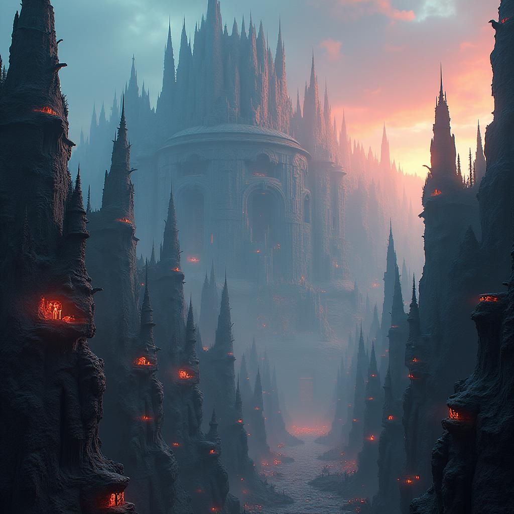 Mystical 40k Hive Cityscape in Detailed Matte Painting