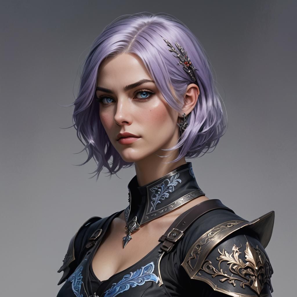 Female Assassin with Lavender Hair, Detailed Matte Painting