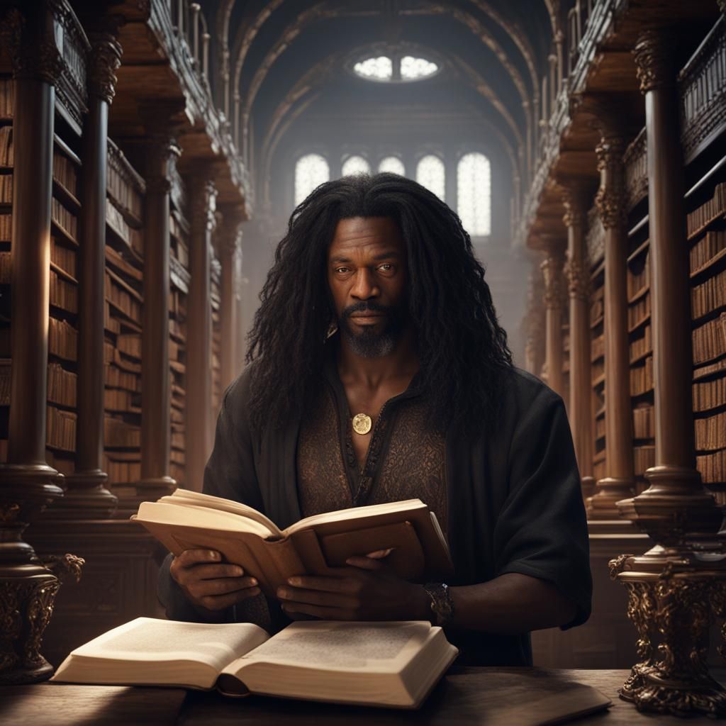 Man Reading in Ancient Library: Fantasy Matte Painting