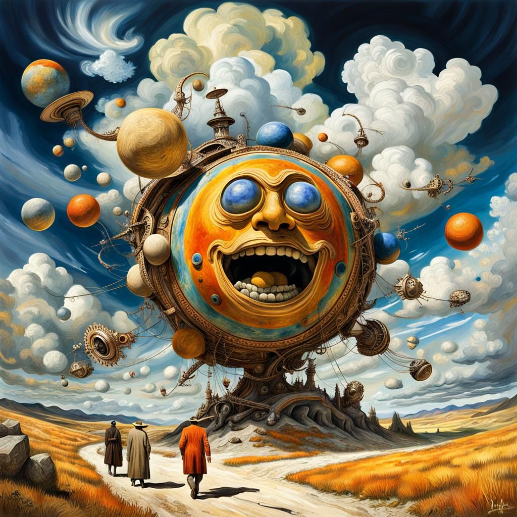 Cosmic Characters Play Among Clouds as Oil Painting