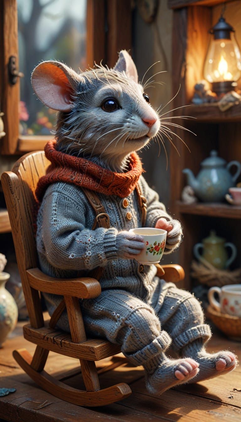 Cute Felted Mice Enjoy Tea in Cozy Hobbit House