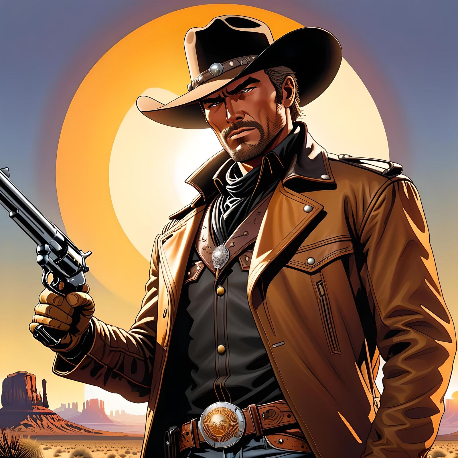 Wild West Gunslinger in Comic Book Style