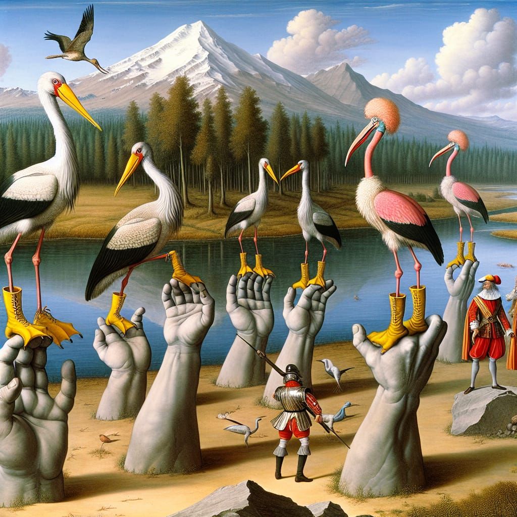 Surreal Renaissance Painting: Clowns and Soldiers