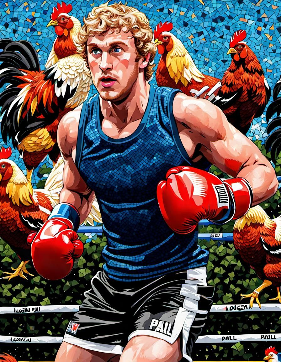 Logan Paul Chasing Chickens: Hyperdetailed Mosaic