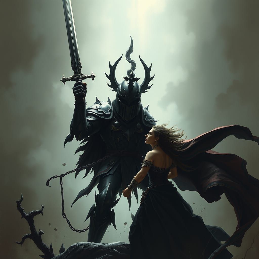 Dark Fantasy Warrior in Seductive Battle