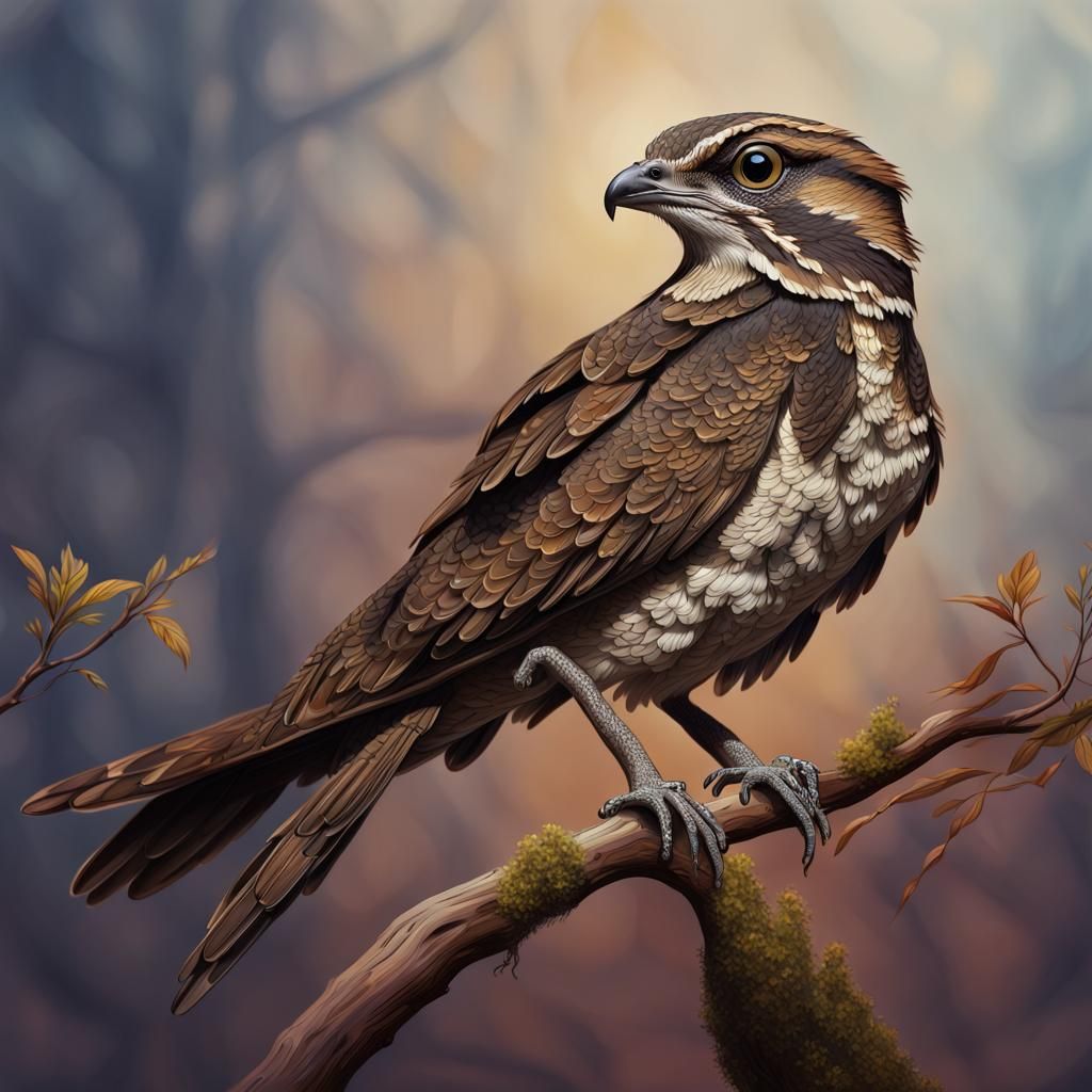 Great Eared Nightjar on Branch in Splash Art