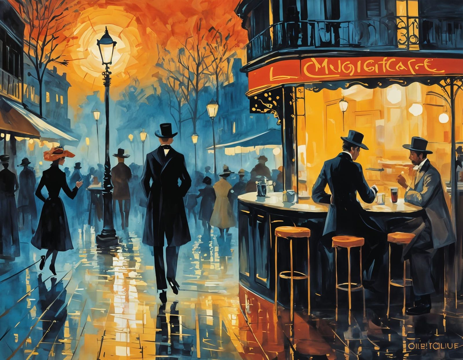 A Vibrant Toulouse-Lautrec-Style Café Scene