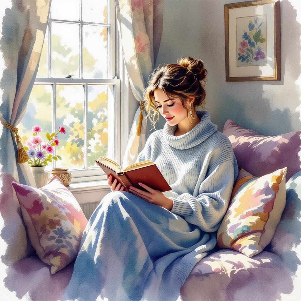 Cozy Reading Nook with Woman in Soft Light