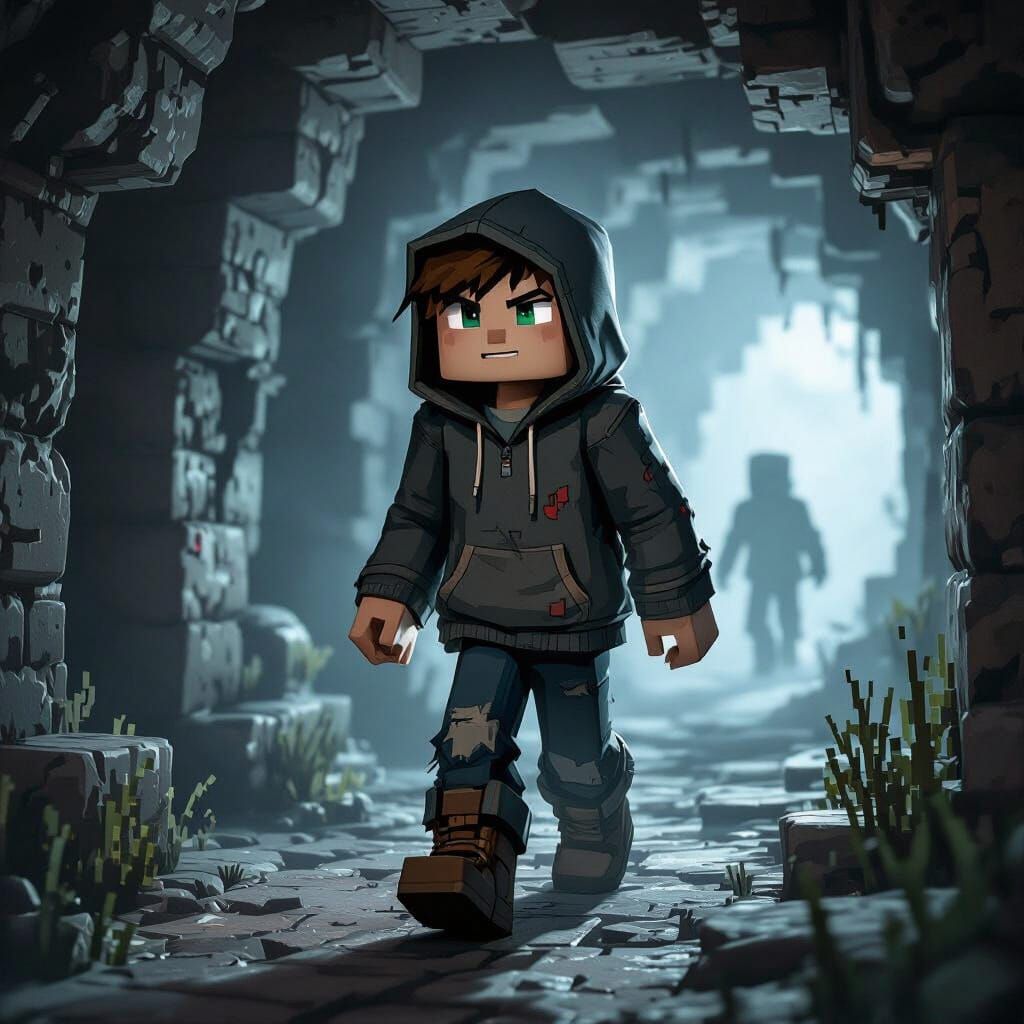 Minecraft Character in Haunted Mine: Cinematic Horror
