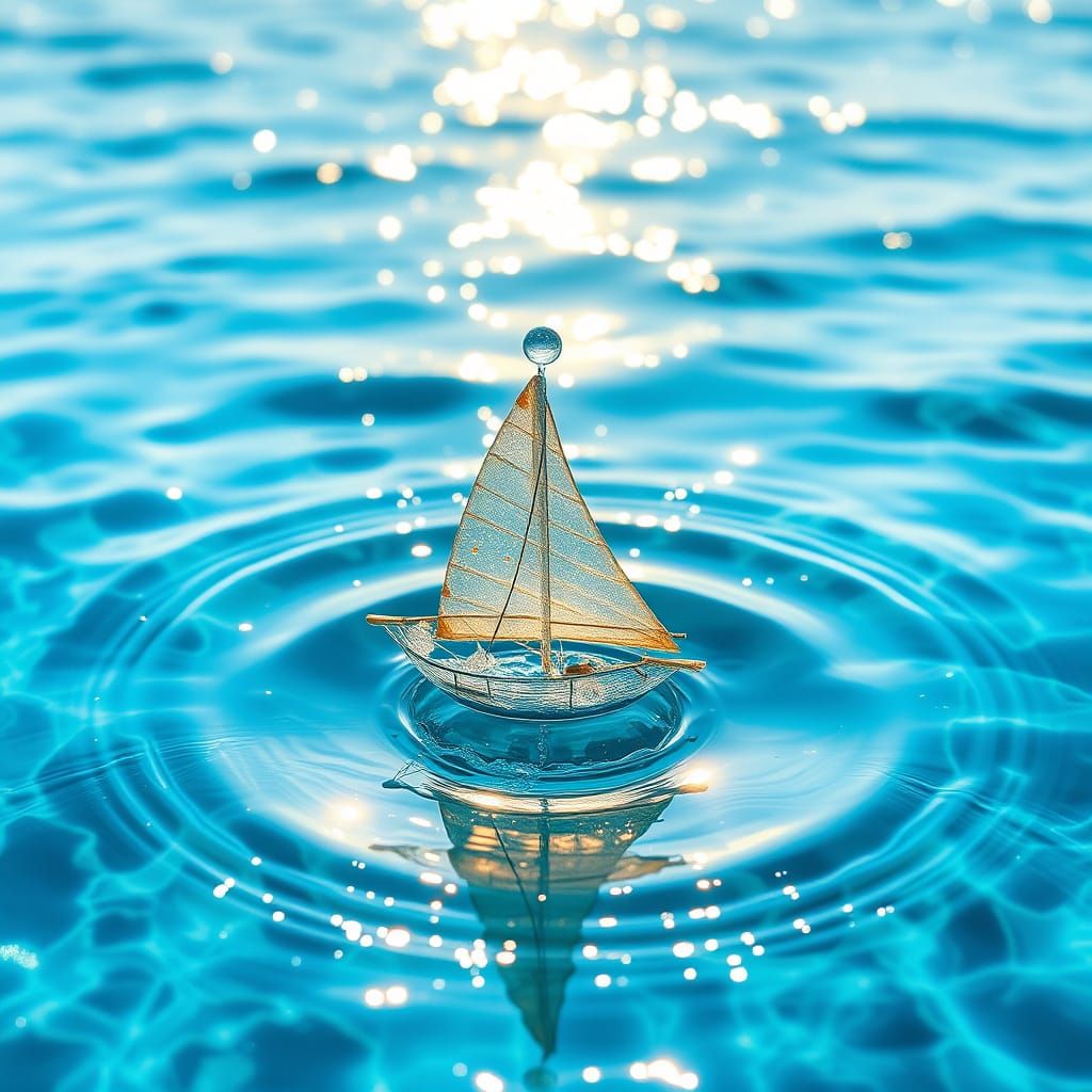 Water Drop Transforms Into Sailboat on Tropic Ocean