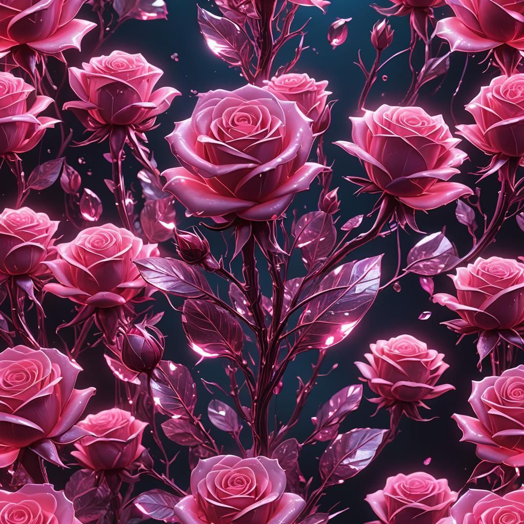Glowing Crystal Rose: Neon Fantasy Art