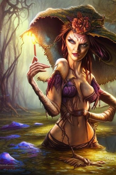 Mystical Swamp Witch with Haunting Eyes