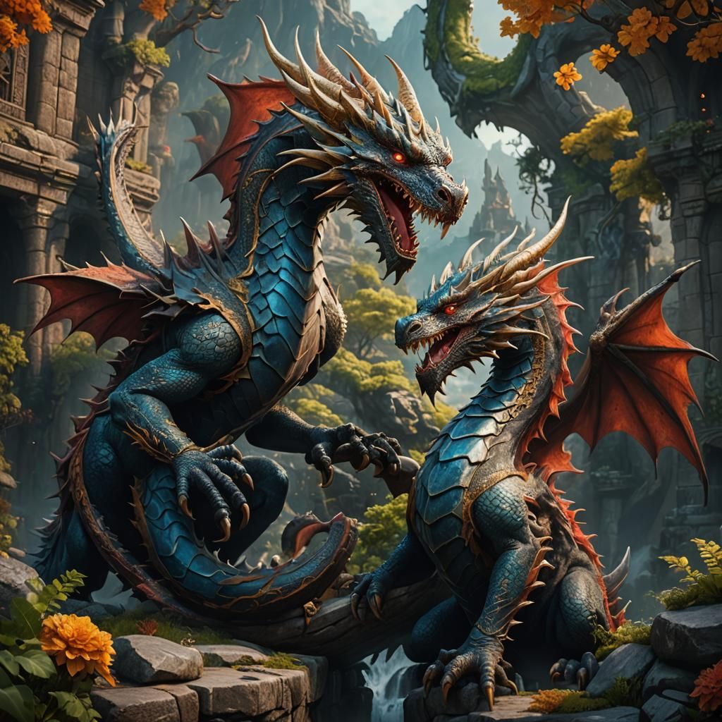 Fantastical Dragons in Detailed Matte Painting