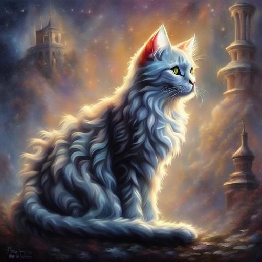 Angel Cat Visits Old Cat: Fantasy Concept Art