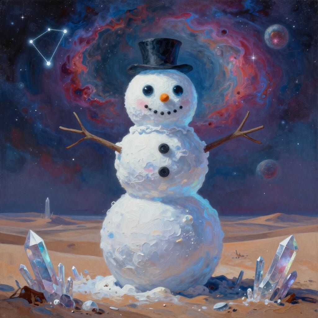 Giant Bioluminescent Snowman in Alien Desert